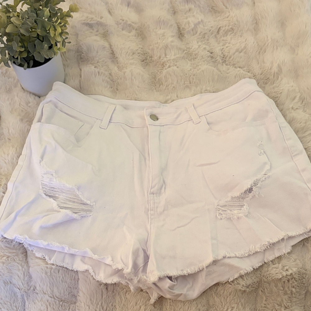 SHEIN White Ripped Jean Shorts